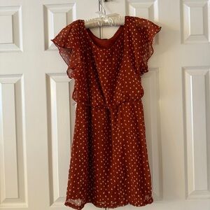 Polka Dot Mini Dress - Forever 21 Red/Rust Flutter Sleeve Dress